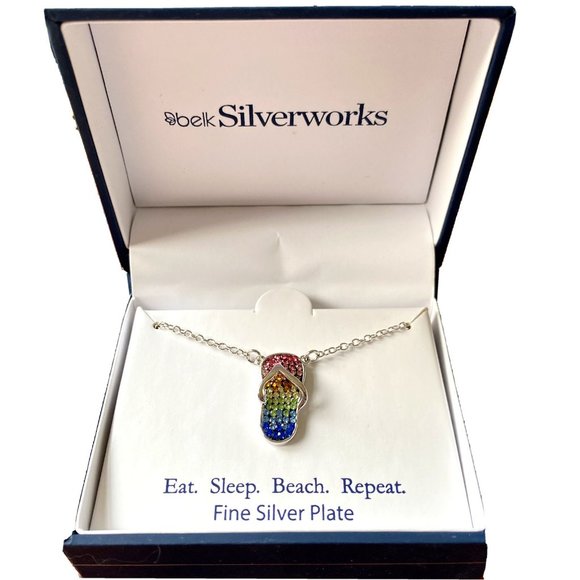 Belk Silverworks Jewelry - Belk Silverworks Crystal Flip Flop Silver Plated Necklace BEACH FUN